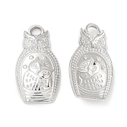 Stainless Steel Color 304 Stainless Steel Pendants, Owl Charm, Stainless Steel Color, 20x10.5x3mm, Hole: 2mm