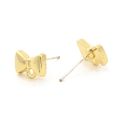 Golden Alloy Stud Earrings Findings, with 925 Sterling Silver Pins and Loops, Bowknot, Golden, 7x10mm, Hole: 1.5mm, Pin: 0.7mm