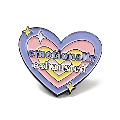 Lilac Heart with Word Emotionally Exhausted Enamel Pin, Electrophoresis Black Alloy Brooch for Backpack Clothes, Lilac, 25x30.5x2mm
