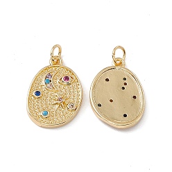 Real 18K Gold Plated Brass Micro Pave Clear Cubic Zirconia Pendants, with Jump Ring, Polygon with Sun & Moon & Eye Charm, Real 18K Gold Plated, 16.5x11.5x2.5mm, Hole: 3mm