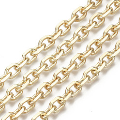Light Gold Chaînes de câbles en fer non soudé, chaînes de coupe de diamant, avec bobine, or et de lumière, 8.8x6.2x1.7mm, environ 32.8 pieds (10 m)/rouleau