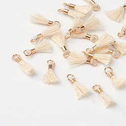 PapayaWhip Polycotton(Polyester Cotton) Tassel Pendant Decorations, with Unwelded Iron Jump Rings, Golden, PapayaWhip, 10~16x2mm, Hole: 1.5mm