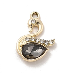 Gray UV Plating Alloy Pendants, with Crystal Rhinestone and Glass, Golden, Swan Charms, Gray, 21.5x15x4.5mm, Hole: 2mm