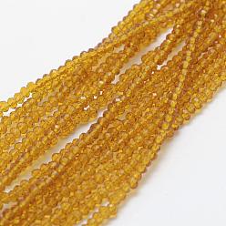 Verge D'or Chapelets de perles en verre transparentes  , facette, rondelle, verge d'or, 2.5x1.5mm, Trou: 0.5mm, Environ 197~201 pcs/chapelet, 12.9 pouce (33 cm)