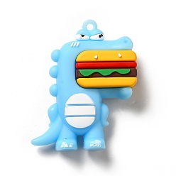 Light Sky Blue Dinosaur with Hamburger Shape PVC Pendants, Light Sky Blue, 52x42x16.5mm, Hole: 3mm