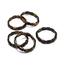 Tiger Eye Natural Tiger Eye Rectangle Beaded Stretch Bracelet, Gemstone Jewelry for Women, Black, Inner Diameter: 2-1/8~2-1/4 inch(5.5~5.7cm)