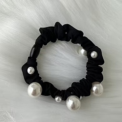 Black Cloth Elastic Hair Accessories, with ABS Imitation Pearl Bead, for Girls or Women, Scrunchie/Scrunchy Hair Ties, Black, 60mm