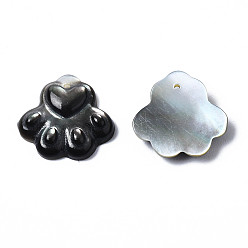 Black Lip Shell Natural Black Lip Shell Charms, Dog's Paw, 12~13x13~14x2~3mm, Hole: 0.9mm