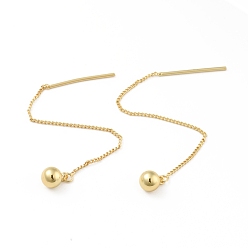 Real 18K Gold Plated Brass Ball Tassel Dangle Stud Earrings, Ear Thread for Women, Cadmium Free & Lead Free, Real 18K Gold Plated, 80x1.5mm, Pin: 1mm