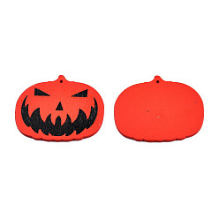 Rouge Gros pendentifs en bois peint à la bombe d'halloween, avec impression recto, breloque citrouille jack-o'-lantern, rouge, 53x64.5x3mm, Trou: 2mm