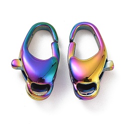 Rainbow Color Ion Plating(IP) 304 Stainless Steel Lobster Claw Clasps, Rainbow Color, 15x8x4.5mm, Hole: 1mm.