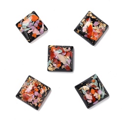 Black Transparent Resin Cabochons, with Flower & Gold/Silver Foil, Square, Black, 16x16x6mm