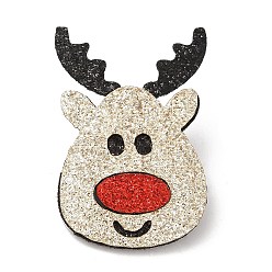Ciervo Broche de cuero pu con tema navideño, pasador de aleación de zinc, ciervo, 39x28x3 mm