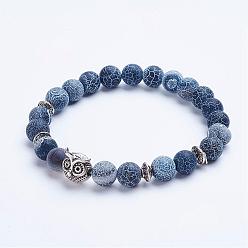 Weathered Agate Natural Weathered Agate Beaded Stretch Bracelets, with Alloy Spacer Beads, Owl, Antique Silver, 1-3/4 inch(45mm)