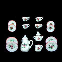 Fleur Mini service à thé en porcelaine, y compris les théières en pièces, 2 tasses à thé en pièces, 5 vaisselle pc, pour accessoires de maison de poupée, faire semblant de décorations d'accessoires, Motif floral, 8mm, 121x86x25 pièces / kit