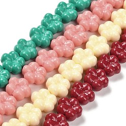 Couleur Mélangete Brins de perles synthétiques teintes en corail, fleur, couleur mixte, 12~13x14x7~7.5mm, Trou: 1mm, Environ 30 pcs/chapelet, 14.17''~14.37'' (36~36.5 cm)
