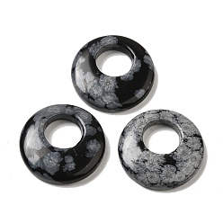 Obsidiana Copo de Nieve Copo de nieve colgantes naturales de obsidiana, dijes de donut/disco pi, 27.5~28x4.5~5.5 mm