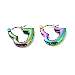 Rainbow Color Placage ionique (ip) couleur arc-en-ciel 304 boucles d'oreilles créoles coeur en acier inoxydable pour femmes, 20x20x3mm, pin: 0.8 mm