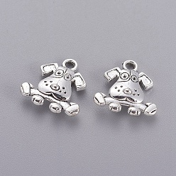 Antique Silver Tibetan Style Puppy Pendants, Cadmium Free & Lead Free, Beagle Dog Charms, Antique Silver, 16x15x3.5mm, Hole: 2mm