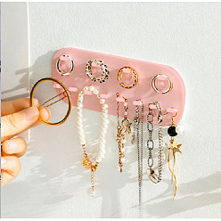 Perlas de Color Rosa Organizadores ovalados de soporte de joyería montados en la pared de pp, percha de collar, pulseras anillos brazaletes expositor, regalo para niña mujer, rosa perla, 140x60x15 mm