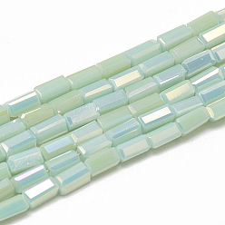 Pale Turquoise Electroplate Glass Beads Strands, Rainbow Plated, Imitation Jade Glass, Faceted Cuboid, Pale Turquoise, 4.5x2.5x2.5mm, Hole: 0.7mm, about 100pcs/strand, 18.11 inch