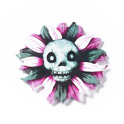 Skull Акриловый кулон на хэллоуин, цветочный шарм, череп, 41x38.5x2.5 мм, отверстие : 1.5 мм