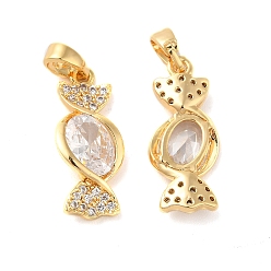 Real 18K Gold Plated Brass Cubic Zirconia Pendants, Candy, Real 18K Gold Plated, 20x8.5x3mm, Hole: 2.5x4.5mm