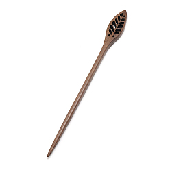 Coconut Brown Swartizia Spp Wood Hair Sticks, Dyed, Leaf, Coconut Brown, 177x16.5x7mm