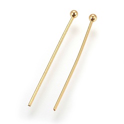 Real 18K Gold Plated 304 Stainless Steel Head Pins, Ball Head Pins , Real 18k Gold Plated, 25x0.6mm, 22 Gauge, Head: 1.8mm