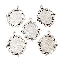 Antique Silver Tibetan Style Alloy Flat Oval Pendant Cabochon Settings, Cadmium Free & Lead Free, Antique Silver, Tray: 25x18mm, 39x30x2mm, Hole: 2mm, about 294pcs/1000g