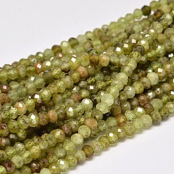 Garnet Faceted Rondelle Natural Green Garnet Beads Strands, Andradite Beads, 3x2mm, Hole: 1mm, about 187pcs/strand, 15.5 inch