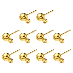 Золотой Латунный шар сообщение уха шпильки, с петлей и 304 штифтами из нержавеющей стали, золотые, 15.2~15.7x5 мм, отверстие : 1 мм, штифты : 0.7 мм