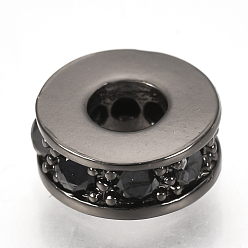 Черный Цвет Металла Латунные микро проложить кубического циркония бусы, плоско-круглые, чёрные, металлический черный , 7x3 мм, отверстие : 3 мм