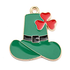 Red Saint Patrick's Day Alloy Enamel Pendants, Light Gold, Hat Charm, Red, 24.5x23x1.5mm, Hole: 2mm