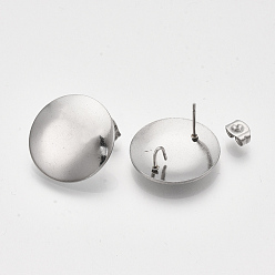 Stainless Steel Color 201 Stainless Steel Stud Earring Findings, 304 Stainless Steel Pins, with Loops and Ear Nuts, Flat Round, Stainless Steel Color, 20mm, Hole: 3.5x4.5mm, Pin: 0.7mm