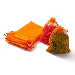 Naranja Rojo Bolsas de regalo de organza con cordón, bolsas de joyería, banquete de boda favor de navidad bolsas de regalo, rojo naranja, 15x10 cm