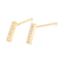 Letter I Brass Micro Pave Clear Cubic Zirconia Stud Earrings, Greek Alphabet, Real 18k Gold Plated, Letter.I, 8x1.7x1.8mm, Pin: 0.8mm