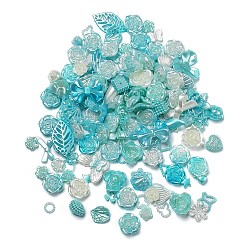 Turquoise Medio Kits de búsqueda de joyería de estilo de color degradado diy, incluyendo cuentas de plástico, cabujones, eslabones y colgantes, Formas de mariposa/hoja/flor/lazo/concha/estrella, medio turquesa, 8~34.5x8~40x2~11 mm, agujero: 1~6 mm, Sobre 804 unidades / 500 g