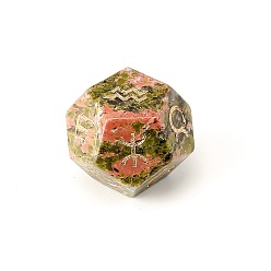 Unakite Dés polyédriques classiques à une face en unakite naturelle, graver douze constellations jouet de jeu de divination, 12mm