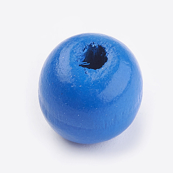 Bleu Dodger Des perles en bois naturel, teint, ronde, Dodger bleu, 14x13mm, trou: 3.5~4.5 mm, environ 680 pcs / 500 g