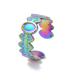 Rainbow Color Ion Plating(IP) 304 Stainless Steel Open Cuff Ring Settings, Oval, Rainbow Color, US Size 9(18.9mm), Tray: 5.5x4mm