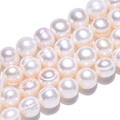 Seashell Color Natural Cultured Freshwater Pearl Beads Strands, Potato, Seashell Color, 9~10x9~11mm, Hole: 0.6mm, about 39pcs/strand, 14.57~14.76 inch(37~37.5cm)