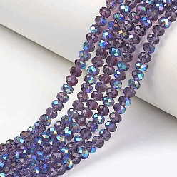 Indigo Electroplate Glass Beads Strands, Half Rainbow Plated, Faceted, Rondelle, Indigo, 3x2mm, Hole: 0.8mm, about 150~155pcs/strand, 15~16 inch(38~40cm)