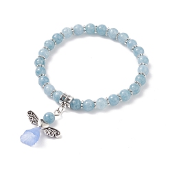 Quartz Bracelets à breloques extensibles en perles de quartz naturel (teinté), avec des perles de style tibétain et perles en acrylique transparent, givré, ange, 2-1/8 pouces (55 mm)
