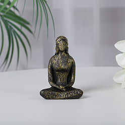 Coffee Resin Yoga Woman Prayer Statue, Fengshui Meditation Sculpture Home Decoration, Coffee, 36x56x80mm