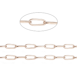 Rose Gold Ion Plating(IP) 304 Stainless Steel Paperclip Chains, Soldered, with Spool, Rose Gold, 5.5x2.2x0.5mm, 20m/roll.
