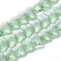 Verde Pálido Perlas de vidrio transparentes, facetados, mariposa, verde pálido, 12x14.5x7.5 mm, agujero: 1 mm