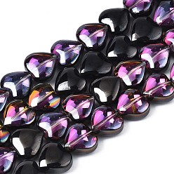 Plateado Púrpura Abalorios de vidrio electrochapa, medio chapado, corazón, púrpura chapado, 9~10x10x5.5 mm, agujero: 0.8 mm, sobre 70~71 unidades / cadena, 25.20 pulgada ~ 26.38 pulgada (64~67 cm)