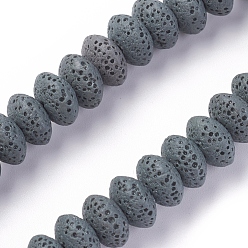 Gris Brins de perles de pierre de lave naturelle, teint, rondelle, grises , 10~11x6mm, Trou: 1.8mm, environ 34 pcs / brin, 7.87 pouce (20 cm)