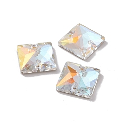 Light Crystal AB Forma cuadrada coser en diamantes de imitación, k 5 strass de cristal, enlace de agujero 2, espalda plana plateada, decoración artesanal de costura, luz cristal ab, 16x16x5.5 mm, agujero: 1.2 mm